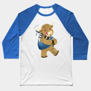 Wee Hamish The Happy Scottish Highland Cow Plays His Bagpipes Baseball T-Shirt